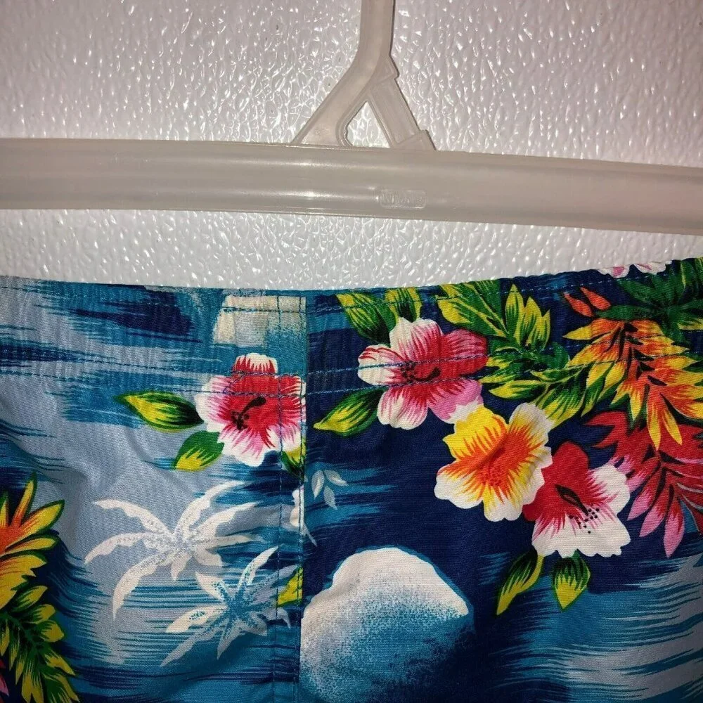 VTG Polo Sport Ralph Lauren Mens Large Blue Hawaiian Floral Shorts Swim Trunks L